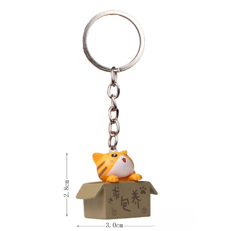 Plastic Three-dimensional Couple Cartoon Key, Little Cat Keychain Ring, Chain