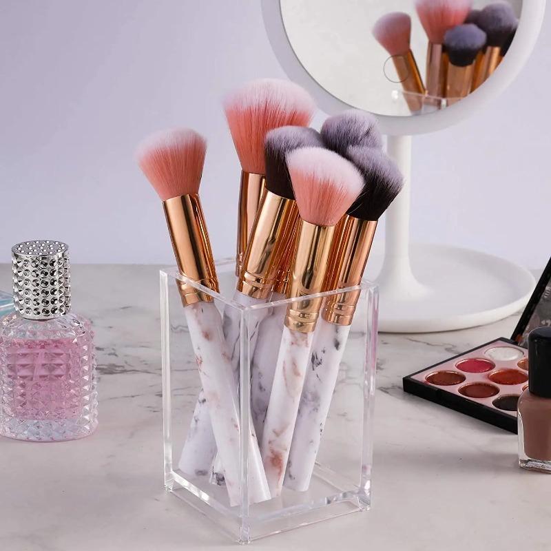 1PC Clear Acrylic Pen Holder for Desk, Multi-Purpose Pencil & Makeup Brush Organizer, Stationery Storage Cup for Office Home
