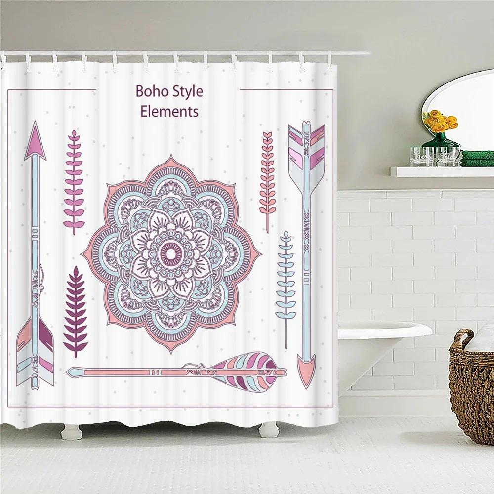 Bohemian Style 3D Printing Bathroom Curtains Shower Curtain With 12 Hooks Home Decoration Waterproof Fabric Boho Bath Screen