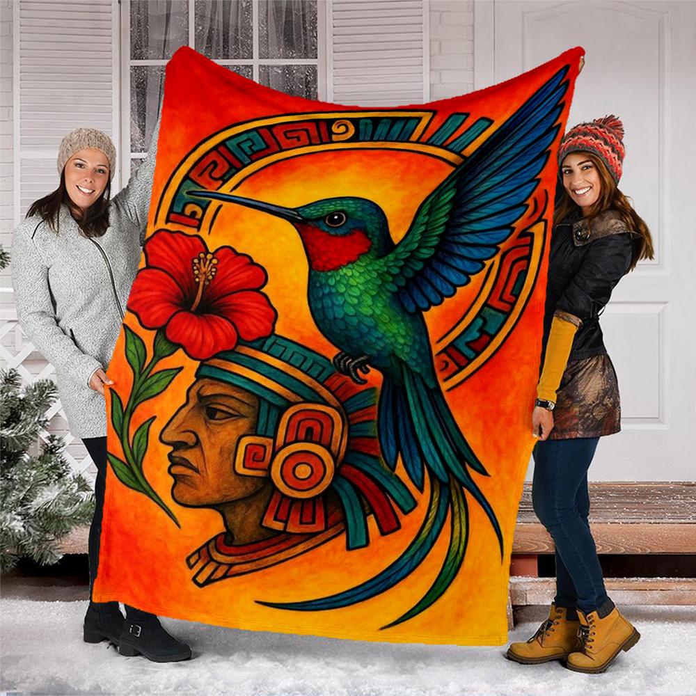 1pc Hummingbird Design Throw Blanket Polyester Fiber, Lightweight Flannel, Soft & Warm, All Season Use for Outdoor, Camping Digital Print