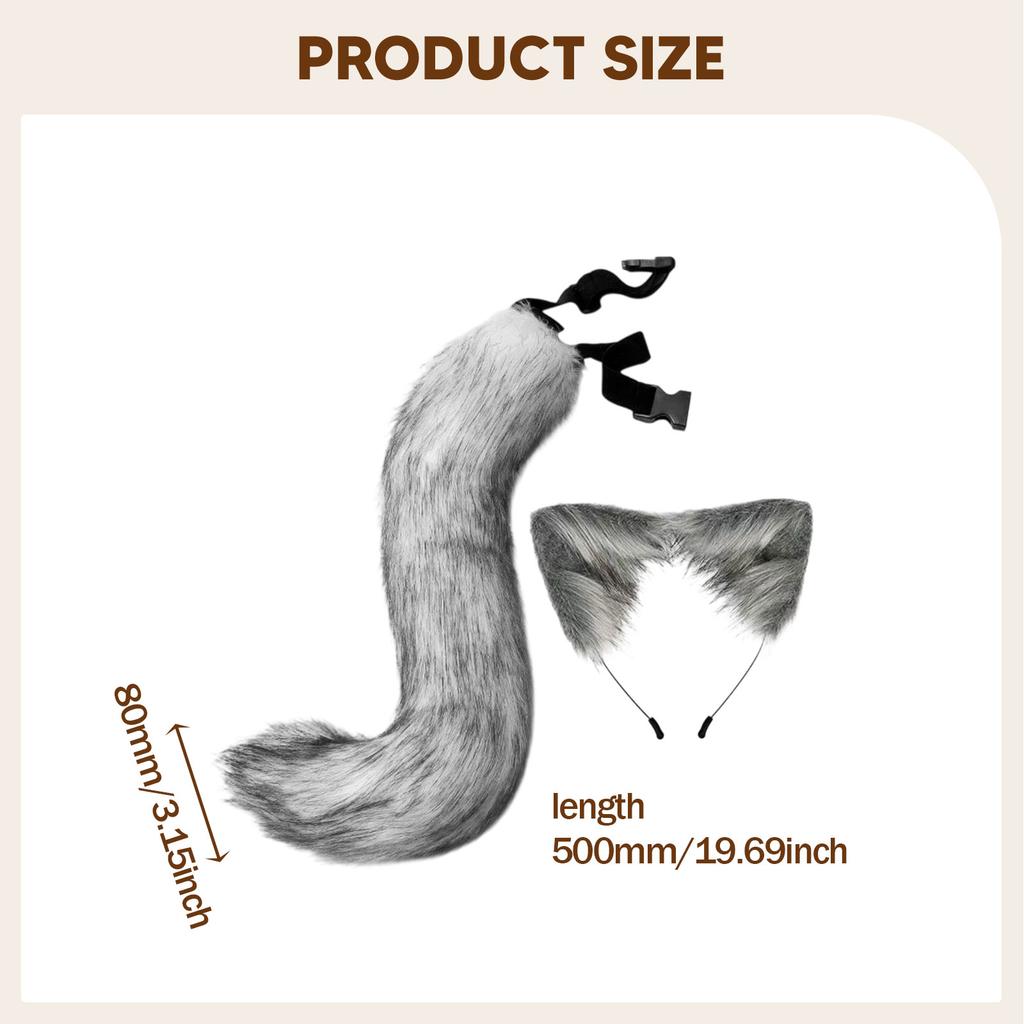 Soft Plush Cat Fox Ears And Tail Set with Adjustable Strap for Cosplay Costume Party Performance Dress up