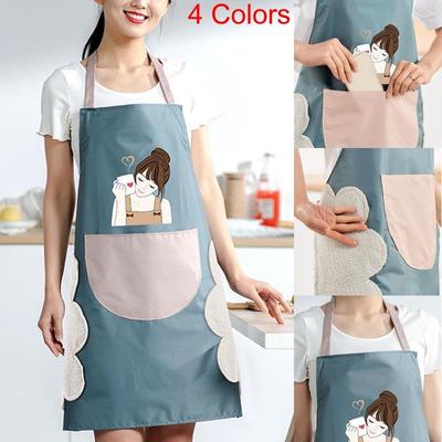 Women's Cartoon Apron Waterproof Oilproof Can Wipe Hands Kitchen Work Clothes Home Cooking Cleaning Women Sleeveless Apron