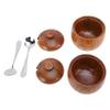 2pcs Wood Salt Bowl Multifunctional Salt Jar with Lid Spoon for Sugar Condiment Spices