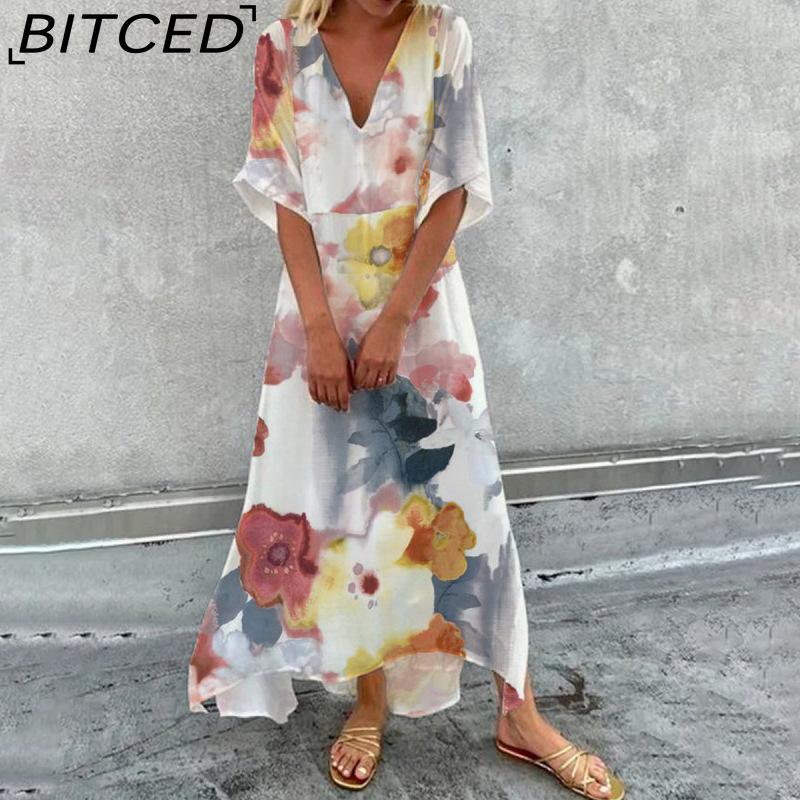 BITCED Women's Fashion-Forward Printed V-Neck Three-Quarter Sleeve Dress