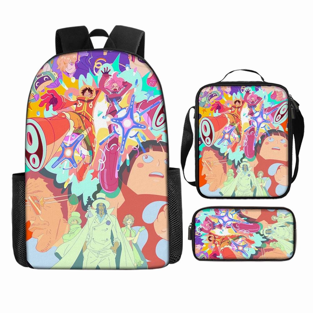 Anime Rucksack Set One Piece Naruto Schultasche für Jungen Schüler Laptop Rucksack Umhängetasche Federmäppchen 3-teilig Große Kapazität Wasserdicht