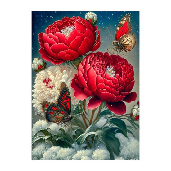 

1 Flower with Canvas Rhinestone Painting Set Peony Drill Tools Ancient Building