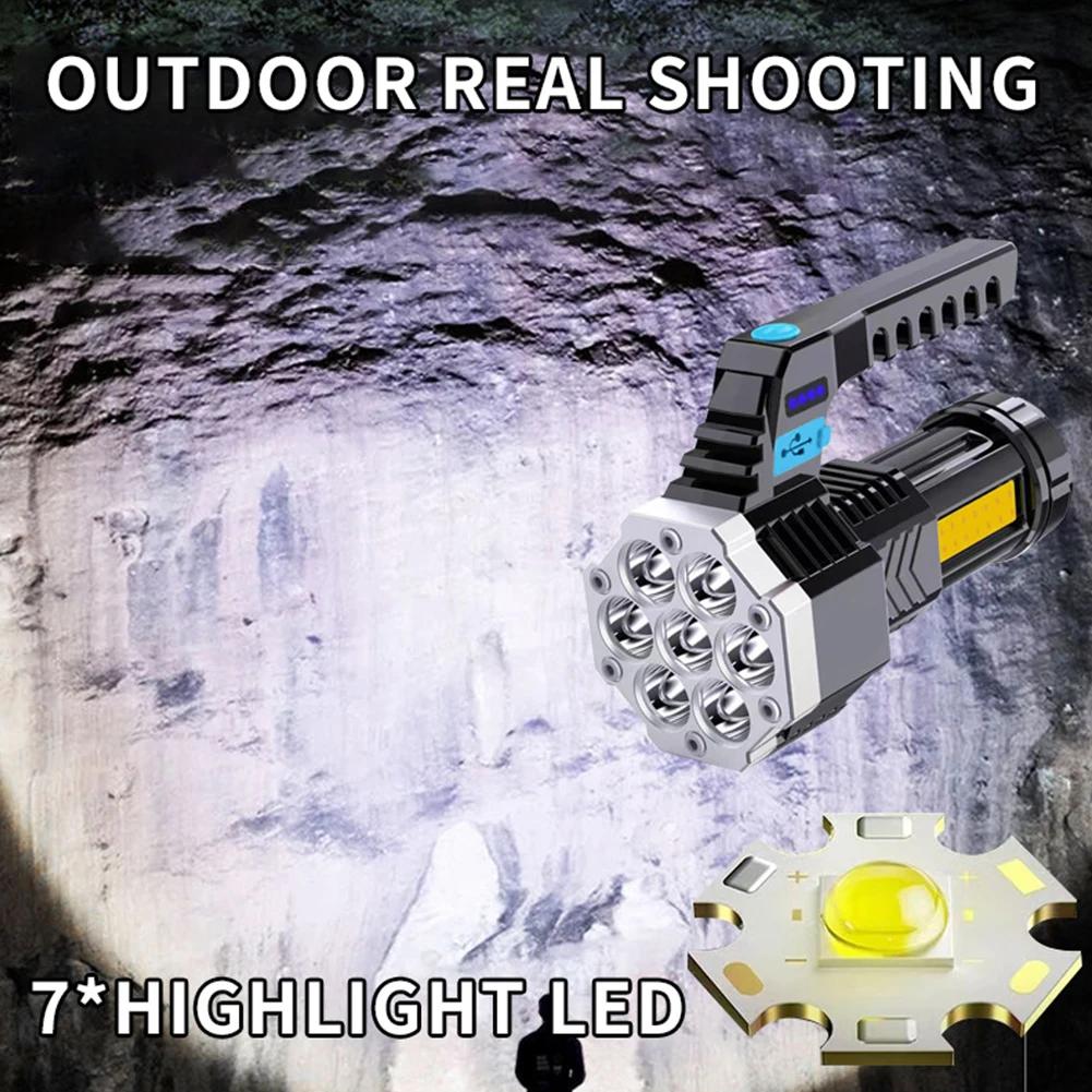 High Power LED Flashlights Camping Torch With 7 Lamp Beads And COB Side Light Rechargeable Portable Hand Lantern 4 Lighting Mode