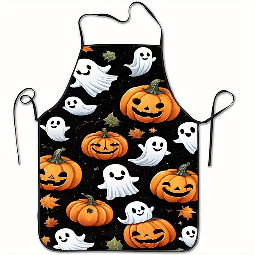Pumpkin & Ghost Print Apron, Washable, Suitable for Kitchen Work & Party Apron