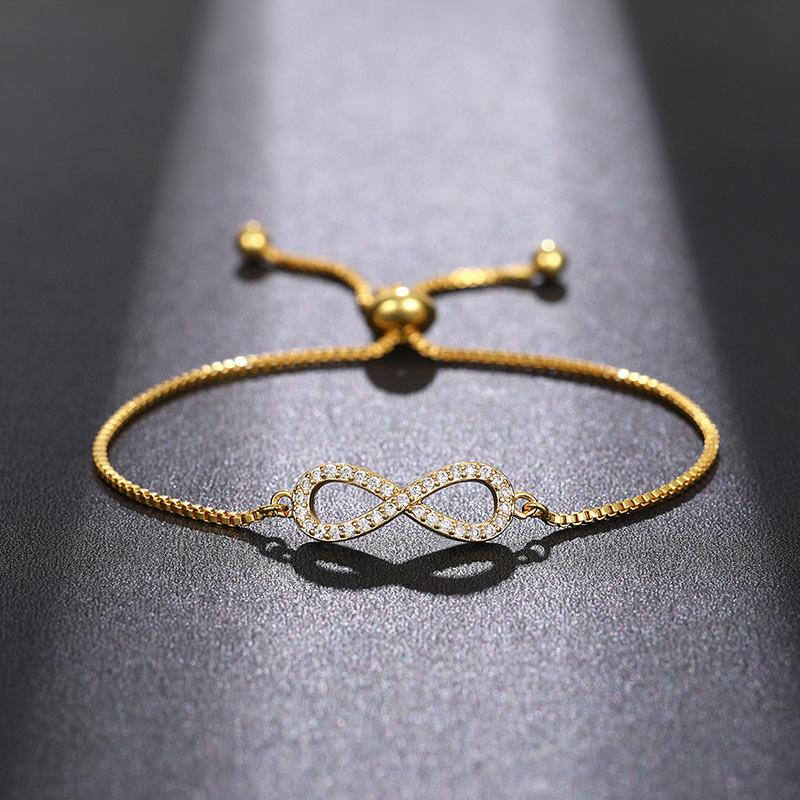 Gold Plated CZ Infinity Symbol Adjustable Bolo Bracelet, Sparkling Love Forever Charm Bracelet for Women