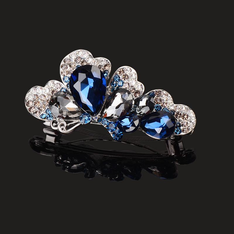 Clip de Primavera de Circonita Blanca Flor de Pedrería Brillante Clip Superior Clip Horizontal Elegante Adorno para el Cabello de Moda para Madres