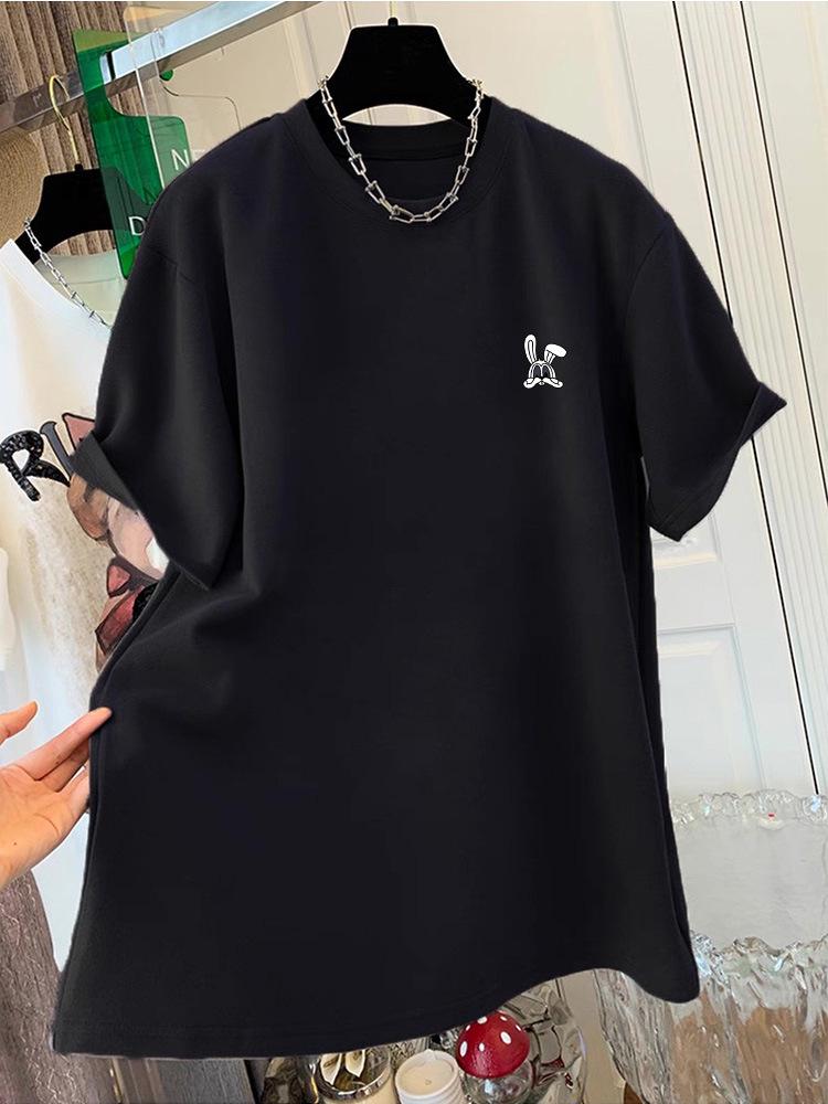 Women's Mid-Length Thickened Pure Cotton Short-Sleeve White T-Shirt - Fashionable, Versatile, and Trendy Brand.