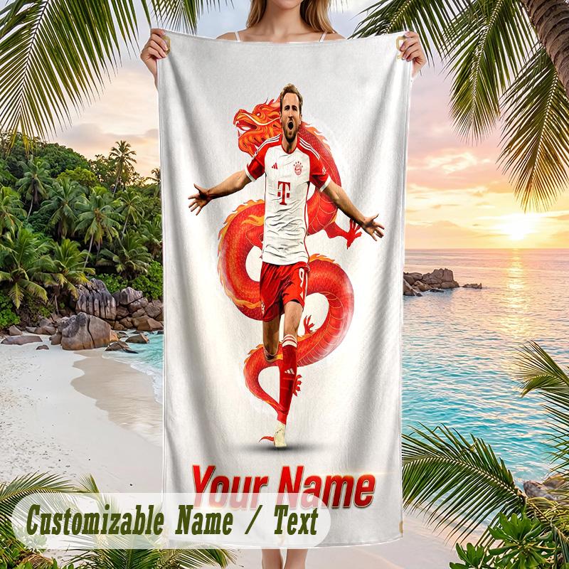 Beach Towel Harry Kane Print Custom Name Text Soft Towel for Swimming Pool