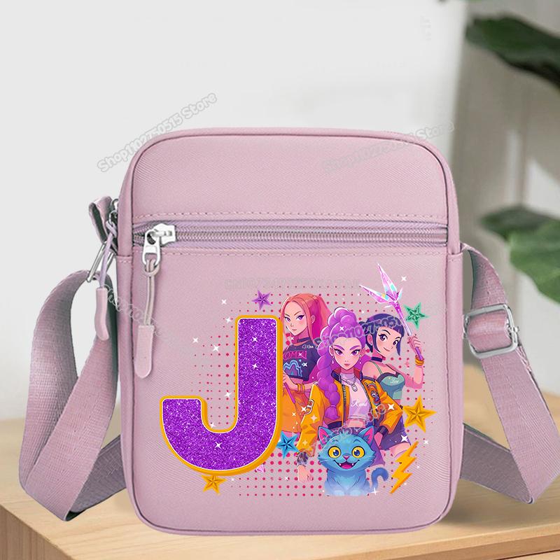 KPop Demon Hunters Letter A-Z Crossbody Bag Women Oxford Cloth Chest Packs Rumi Mira Zoey Girl Phone Shoulder Cartoon Kid Friendly Entertaining Fun