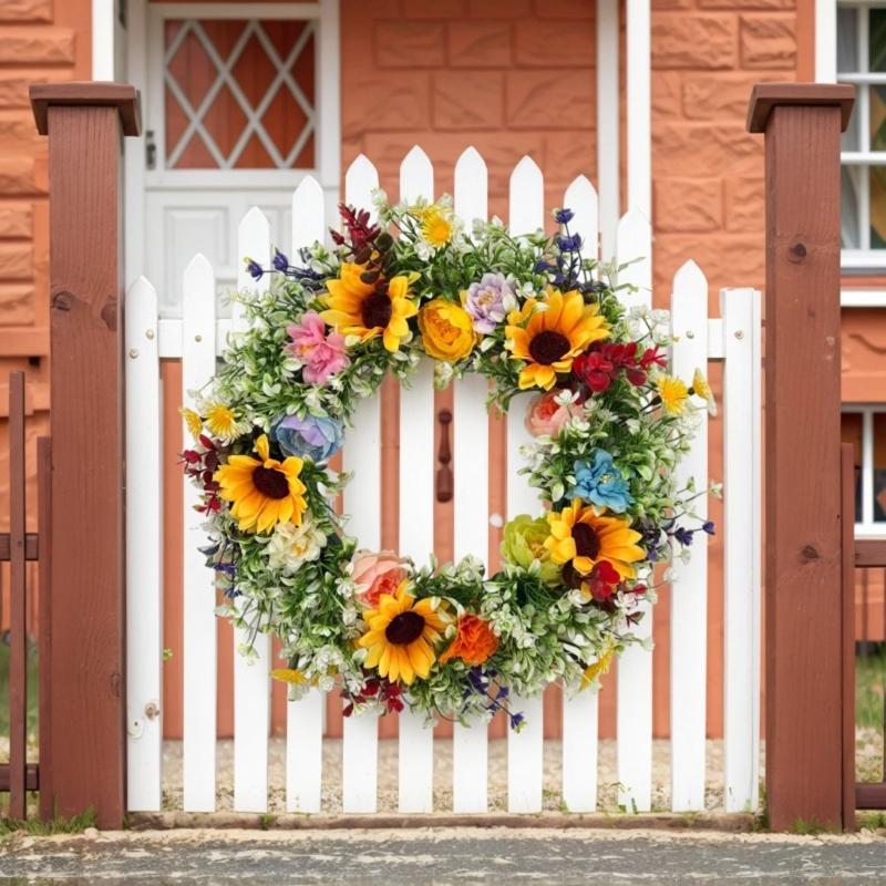 Künstlicher Kranz mit gemischten Blumen und Kunststoff-Fälschungsteilen für Eingangswand, Fenster und Türdekoration für den Heimgebrauch