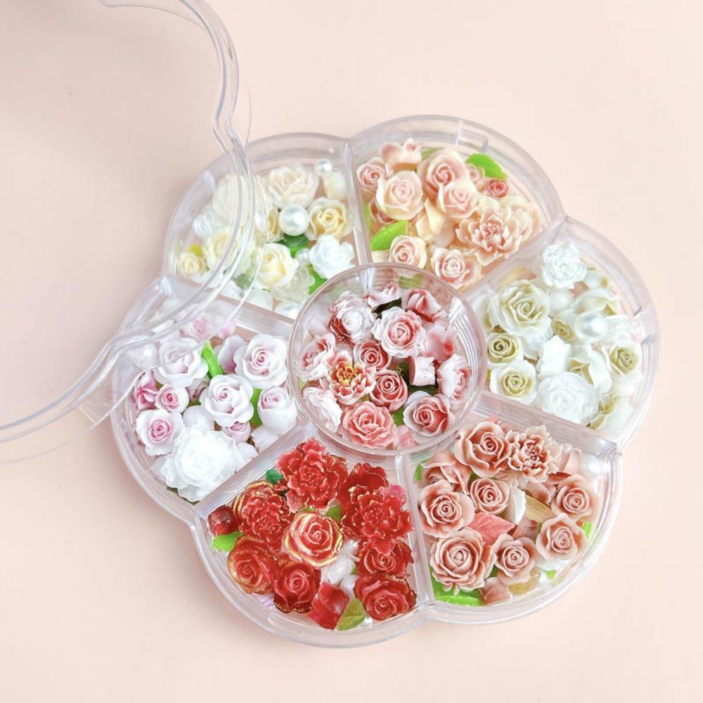 Mixed Pearl Beads Rose Nail Decorations Pink Rose Flower Rose Nail Rhinestones  Nail Salon