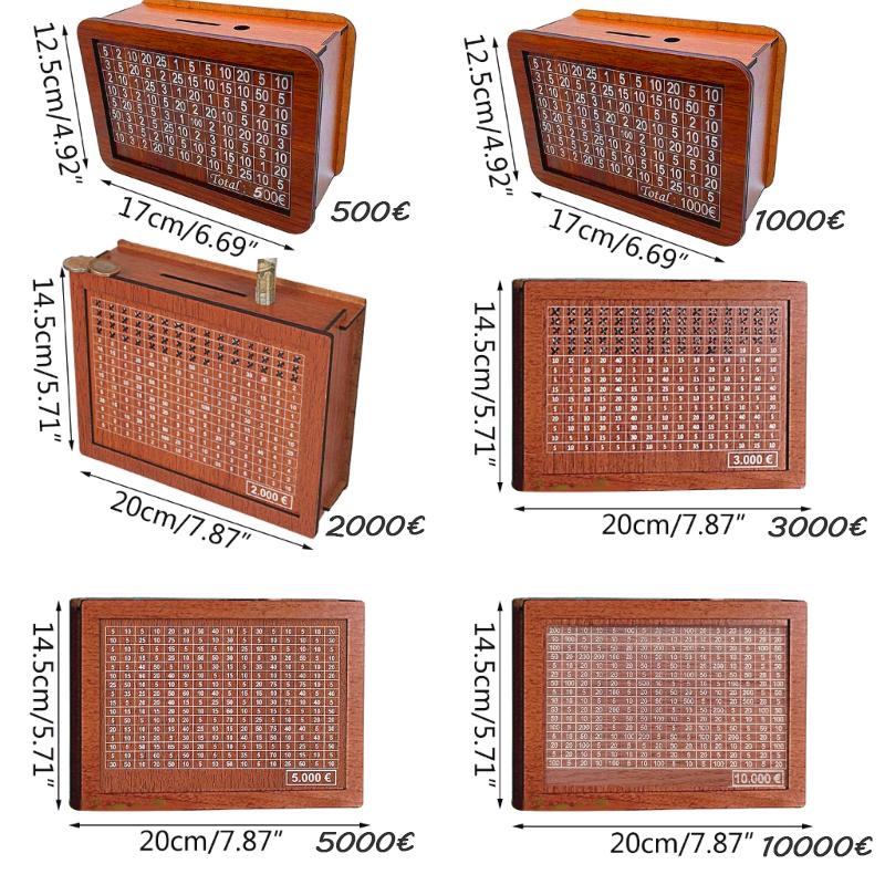 Dekoratif Doğal Ahşap Saymalı Para Kutusu Kumbarası Yaratıcı Çocukların Para Biriktirmesi İçin El Yapımı Para Hedefi 10000 Euro