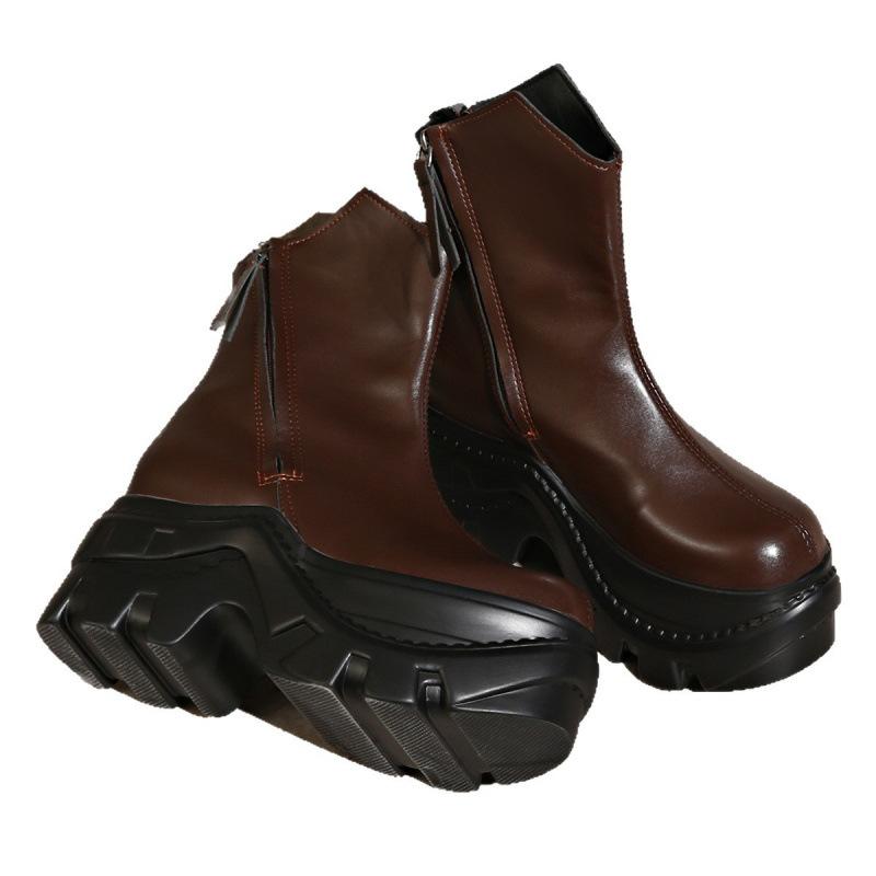 Muffin bottom slim side zipper large size high heel short boots winter thick-soled British fashion boots
