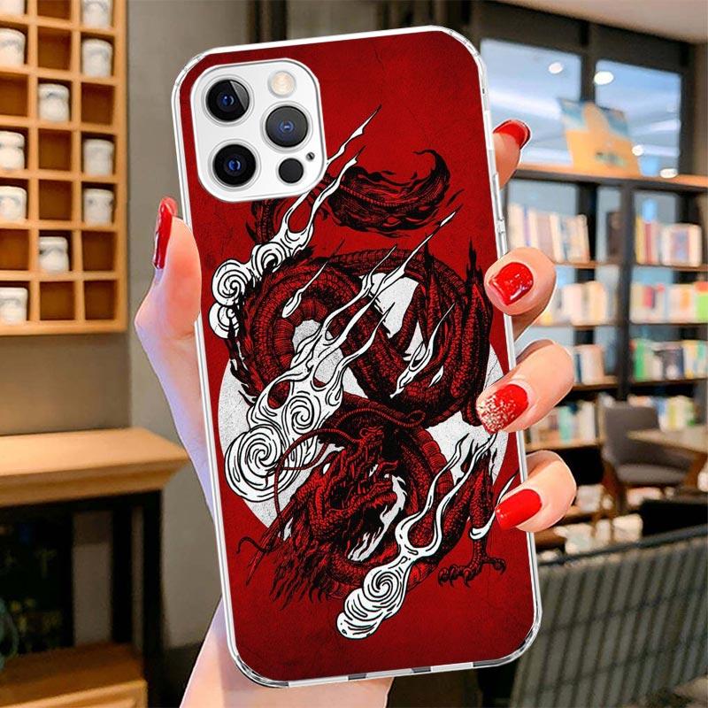 Asian Dragons Animal Tattoo Cover Phone Case For iPhone 16 17 Air 15 14 Pro Max 16E Phone Case 13 Mini 12 11 7 SE 8 Print Patter
