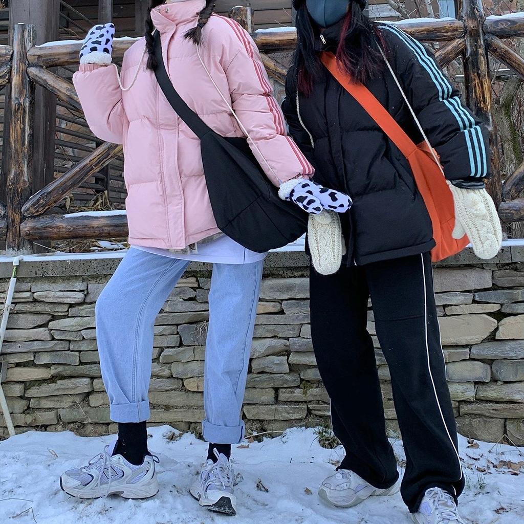 Winter Korean Loose Femme Bread Coat For Student Striped Thick Jaket Women Parkas Pink Black Outwear Clothes