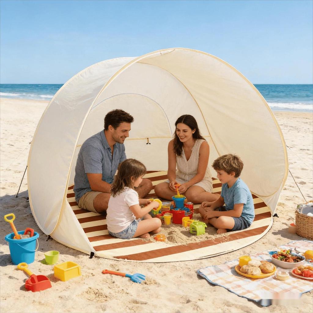 Tenda da Spiaggia Tenda Parasole 3/4 Persone Facile Pop-up Tenda Ombreggiante da Spiaggia con Finestra in Rete Ventilata per Campeggio all'Aperto Picnic Giardino