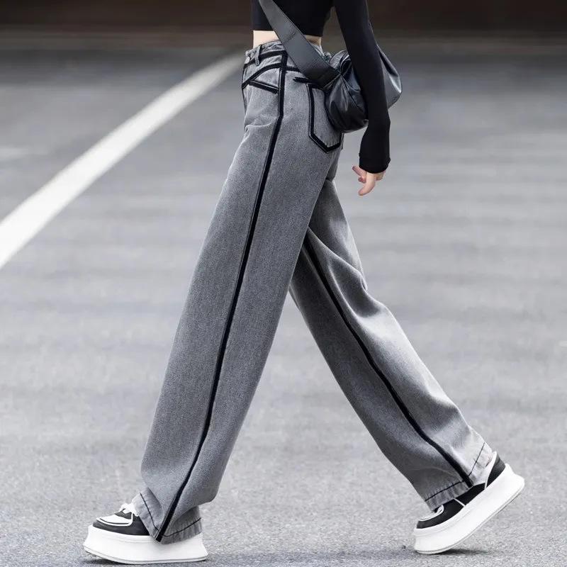 

Women s High-Waisted Retro Wide-Leg Jeans with Velvet, Thickened Contrast Color, Slimming Fit, Bell-Bottom, Spring/Autumn Style 33 [150-160 lbs]