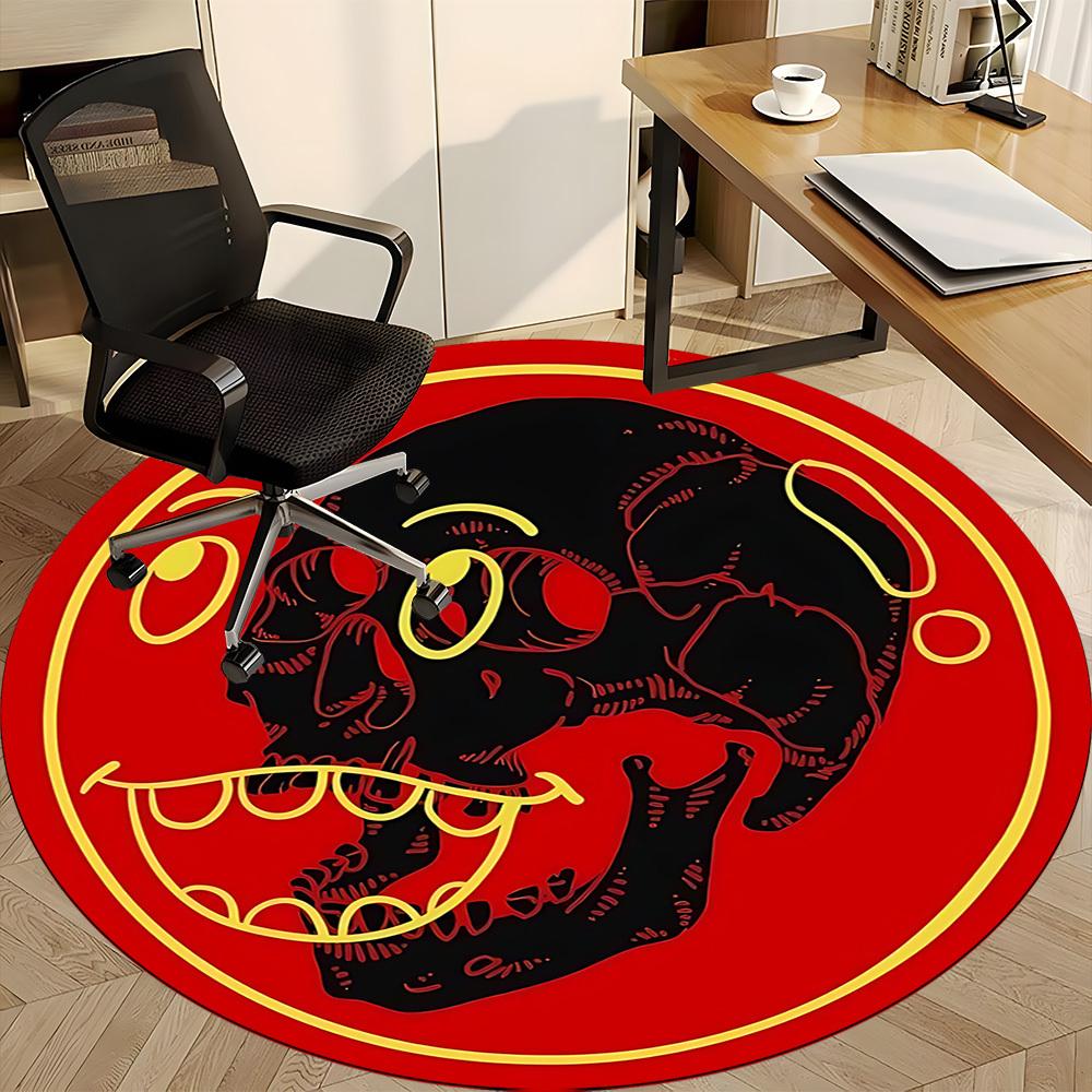 1pc Skull Red Office Round Area Rug, Indoor Mat Suitable For Office, Under Office Chairs Bedroom Living Room Home Decor, Room Deco