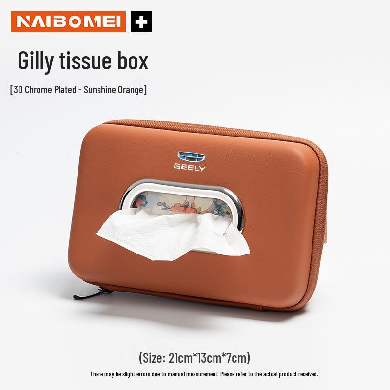 This hanging armrest tissue pack fits Geely models: Xingyue, Binyue, Emgrand, Borui, and Geometry ICON.