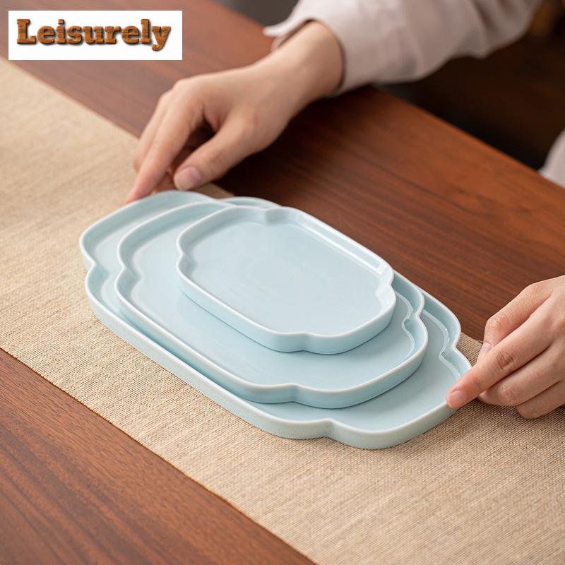 Chinesische Ruyi Teeuntertasse Keramik Obst Snack Schale Trockenbrauen Tee Tablett Halter Getrocknete Früchte Gebäckteller Kung Fu Teeset Zubehör