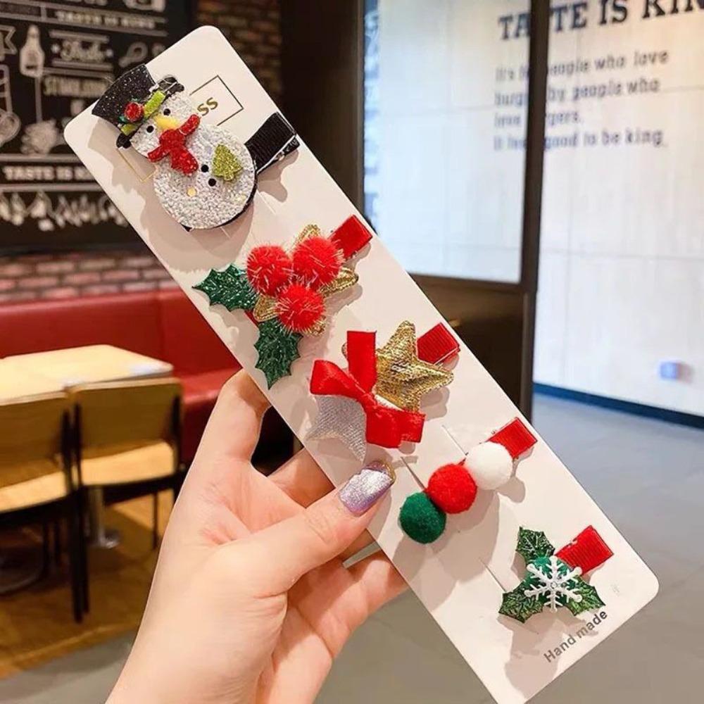 Adorable Christmas Deer Snowman Baby Hair Clips 5-Piece Set Children's Holiday Side Hair Accessories Cute Baby Headwear