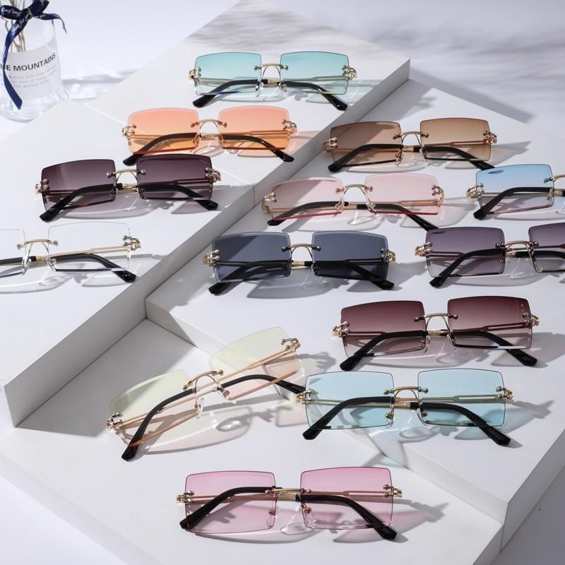 New diamond trimmed small frame rimless square sunglasses sunglasses sunglasses UV protection sunglasses