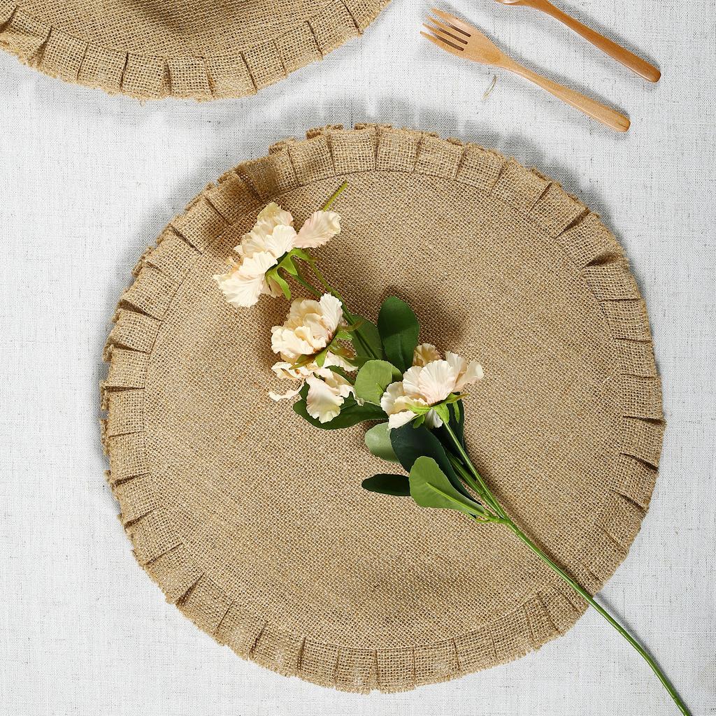 Set of 4 Round Jute Table Placemats - Vintage Mats for Parties Dining Table Coasters - Decorative Placemats  Jute