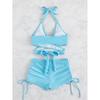 Sexy High Waist Two-piece Bikini Women's Solid Hollow Swimsuit Cross Gathered Swimwear Summer Drawstring Beach Bathing Suit
