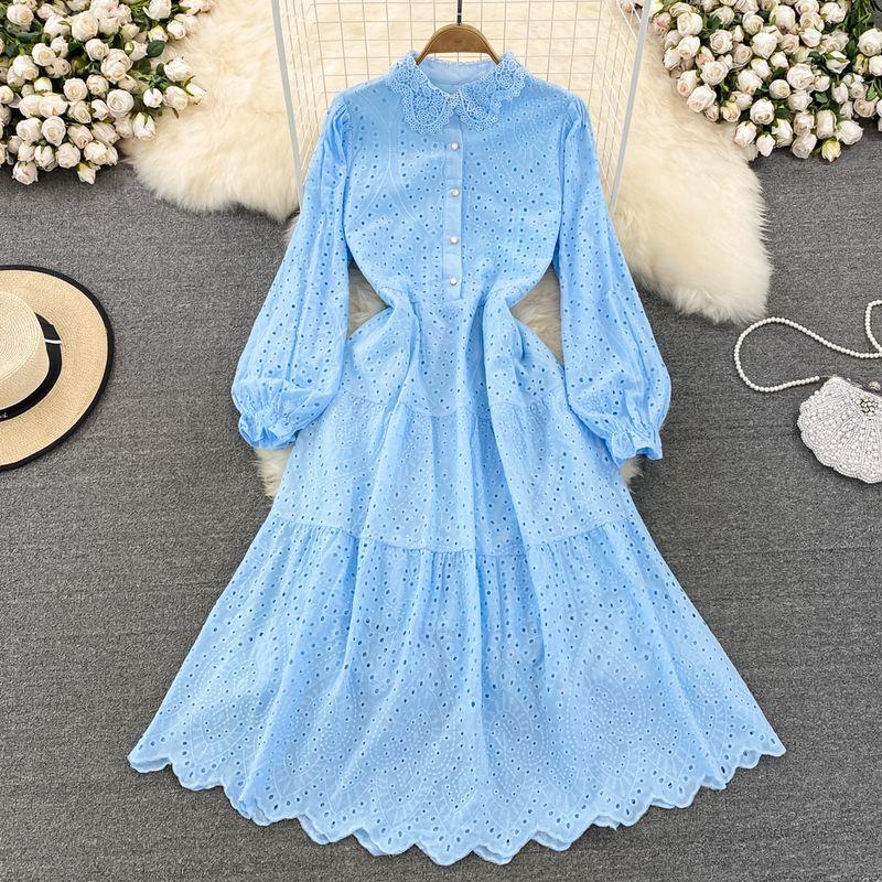 Retro Crochet Dress Elegance Elegant Big Hem Embroider