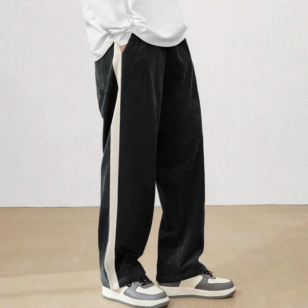 Men's Colorblock Striped Corduroy Trousers Men's Casual Fashion Trousers