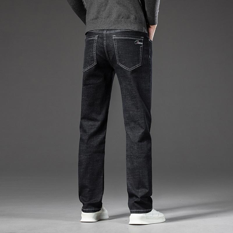 Men'S Jeans Autumn And Winter New Trend Retro Men'S Pants Elastic Straight Leg Pants With Added Fleece And Increased Casual Size