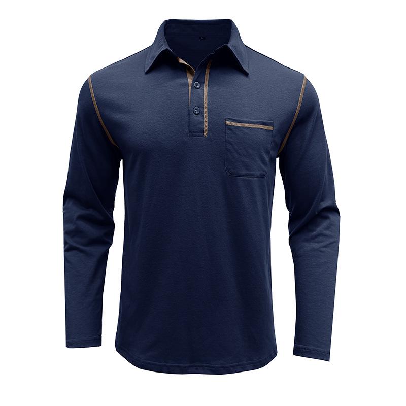 Autumn and Winter Men's Casual Long-sleeved Polo Men's Lapel T-shirt Colour Blocking Tops