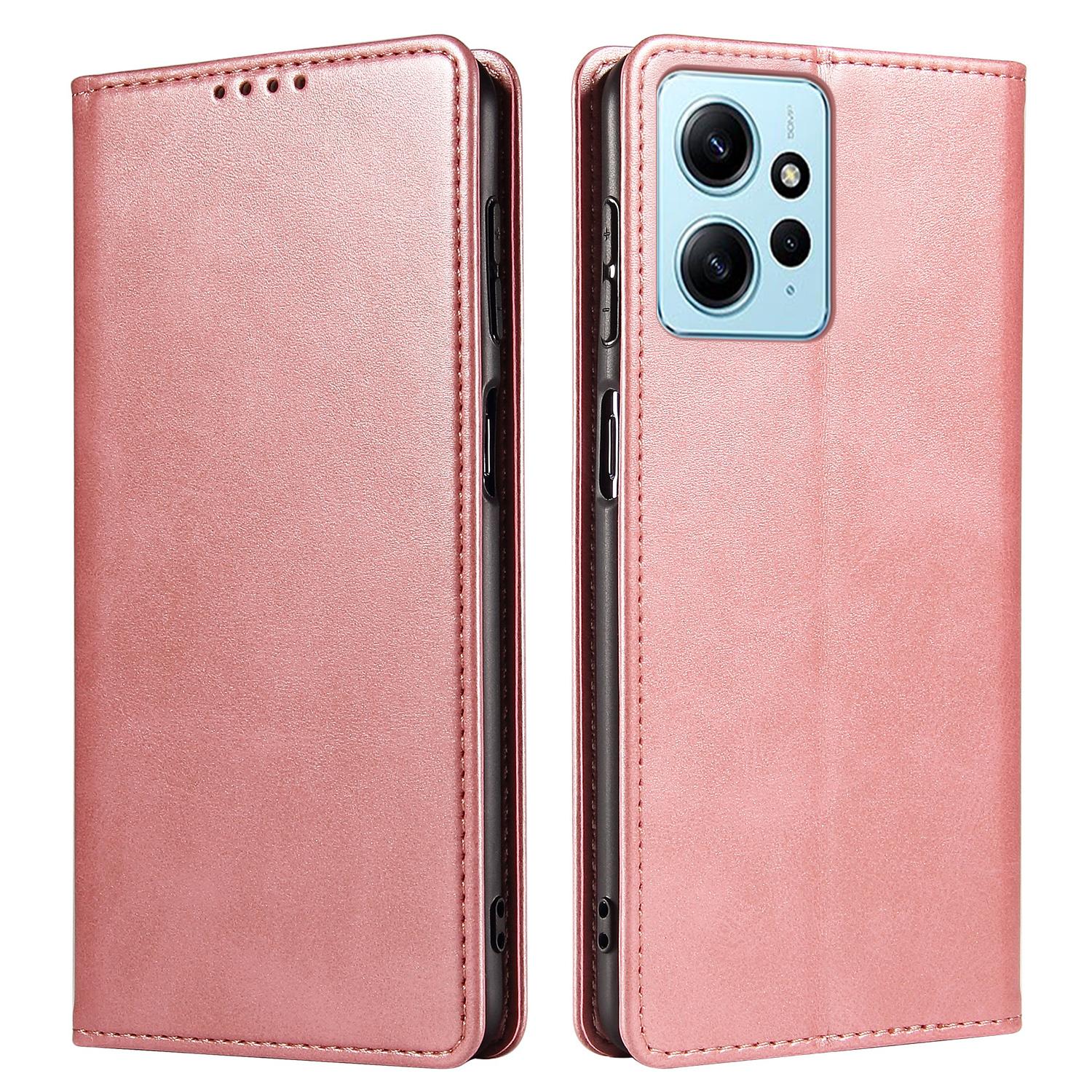 

For Xiaomi Redmi Note 12 4G PU Leather Wallet Case Calf Texture Stand Smartphone Cover Rose Gold
