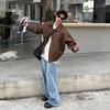Men's Autumn Punk Brown Distressed Leather Motorcycle Jacket with Turn-Down Collar