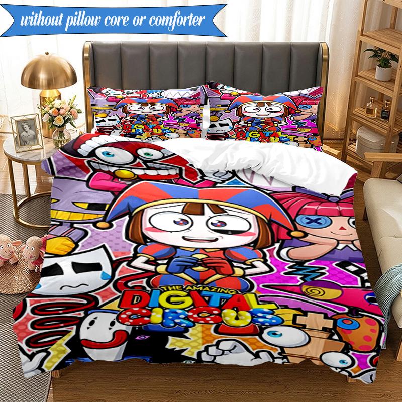 3PCS Digital Circus Adventure Bedding Set,Including 1pc Duvet Cover And 2pcs Pillowcases Perfect for Bedroom, Dormitory, Fan Christmas Gift