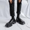 Men Square Toe Black Loafers Thick Sole PU Solid Color Mask Decoration Versatile Work Shoes Fashionable Business Men Shoes