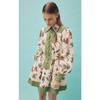 New Printed Lapel Dress Casual Peacock Flower Printed Mini Pleated Dress Women Long Lantern Sleeve Fashion Holiday Dresses Summer Loose Robe
