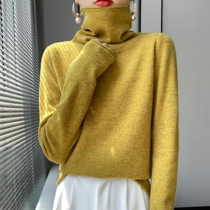 Women's 100% Pure Wool Turtleneck Sweater - Fashionable Autumn/Winter Knitted Cashmere Base Layer Top