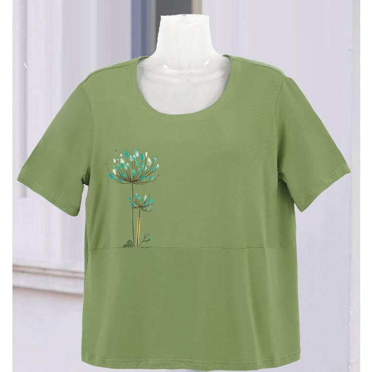 

Модная повседневная рубашка для полных женщин с короткими рукавами и принтом, свободная и удобная женская футболка, топ XXL темно-зеленого