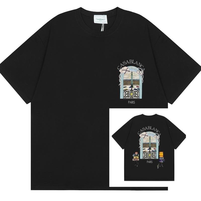 Grenzüberschreitend auf Lager exklusiv Casablanca Doppelgaze reine Baumwolle Unisex T-Shirt Hip-Hop lässig Kurzarm locker Rundhals