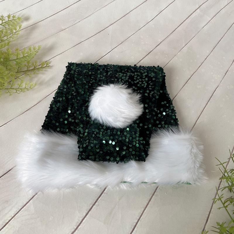 Adult Santa Hat with Sequins Thicken Plush for Holiday Comfort Liner Christmas New Year Symbol Cap with White Brim