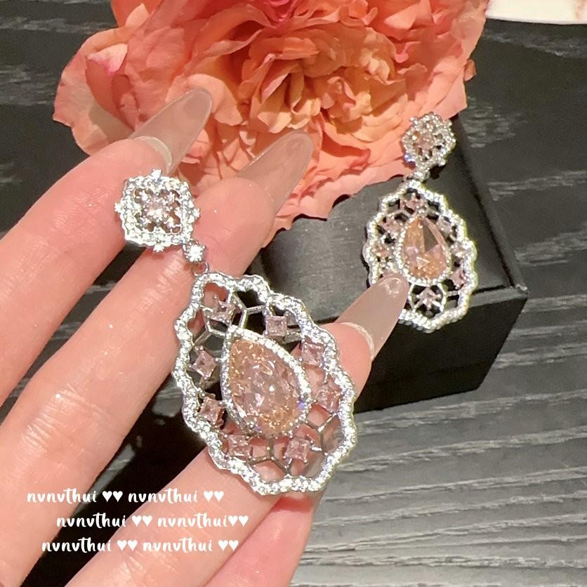 Princess On The Run Powder Water Drop Gem Honeycomb Earrings, Grandly Plated 18K Gold Gypsy Wheat Spike Zircon Bracelet
