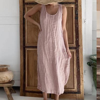 Plaża na co dzień luźny krój Midi sukienka w stylu vintage kobiety lato O-Neck bez rękawów, kieszenie kamizelka sukienka kostiumy kąpielowe