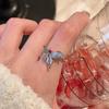Medieval Brushed Imitation Pigeon Blood Red Ruby Open Ring, High-End Personality Diamond-Set Super Fairy Temperament Accessories