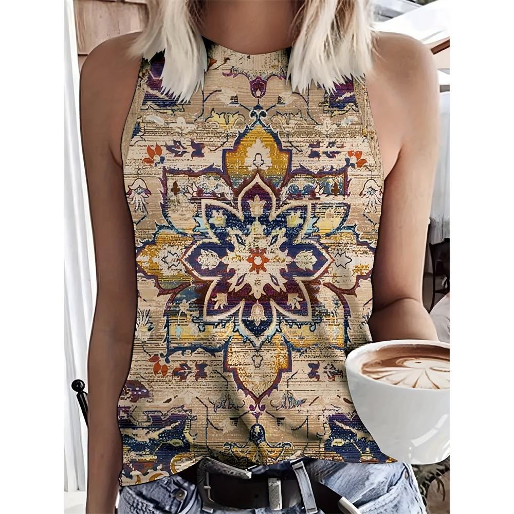 Vintage Style Ladies Tank Top 3D Tribal Ethnic Print Ladies Sleeveless T-shirt Summer Everyday Street Ladies Casual Tank Top