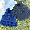 Sommer Jeans Hunde Kleid Geschirr Süße Schleife Welpen Hemd Katze Jeans Weste Geschirr Haustierkleidung Outdoor Spaziergang Brustgurt mit D-Ring